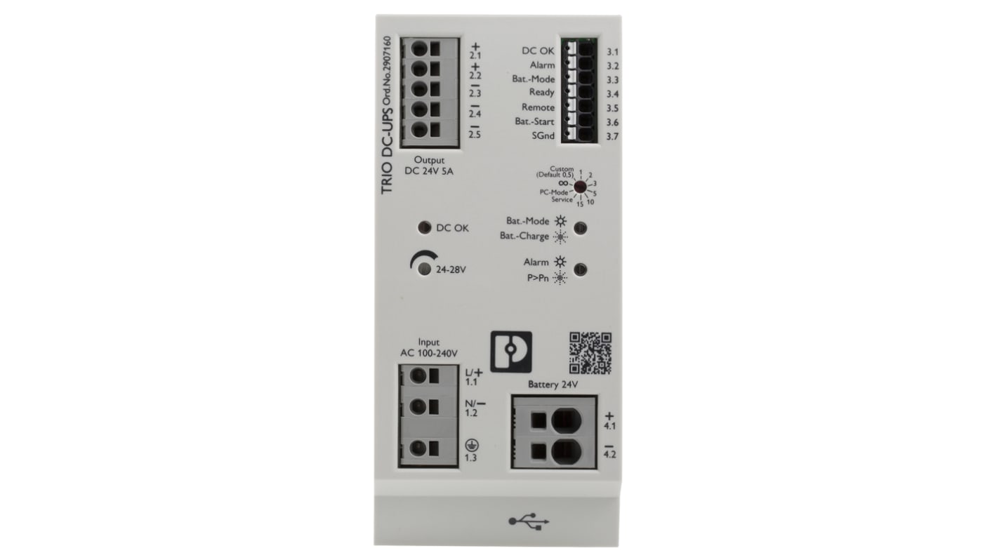 Phoenix Contact 100 → 240V ac Input DIN Rail Uninterruptible Power Supply (120W), TRIO-UPS
