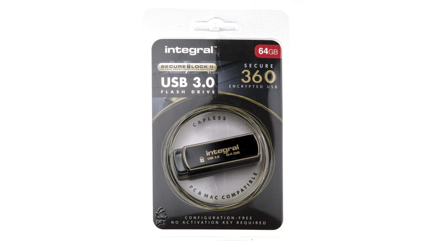Integral Memory 64 GB闪存盘带软件加密, USB 3.0, AES-256, USB 3.0 闪存驱动器