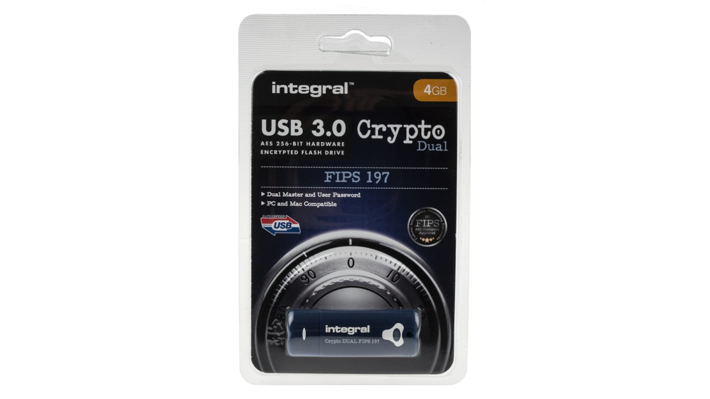 Integral Memory Crypto Dual 4 GB USB 3.0 Hardware Encrypted Flash Drive