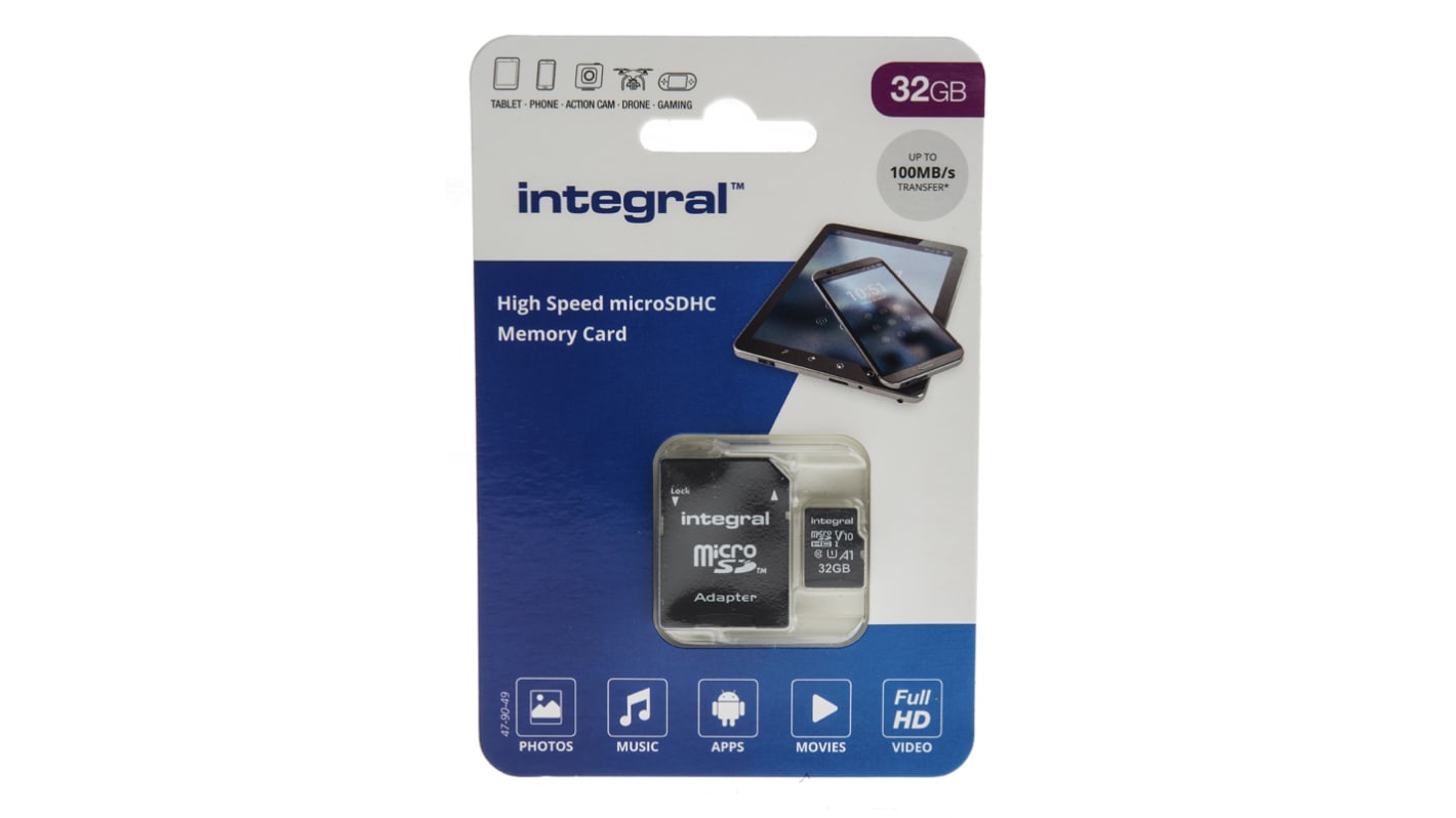 Integral Memory 32 GB MicroSDXC卡, Class 10, UHS-1 U1, -25 → +70°C