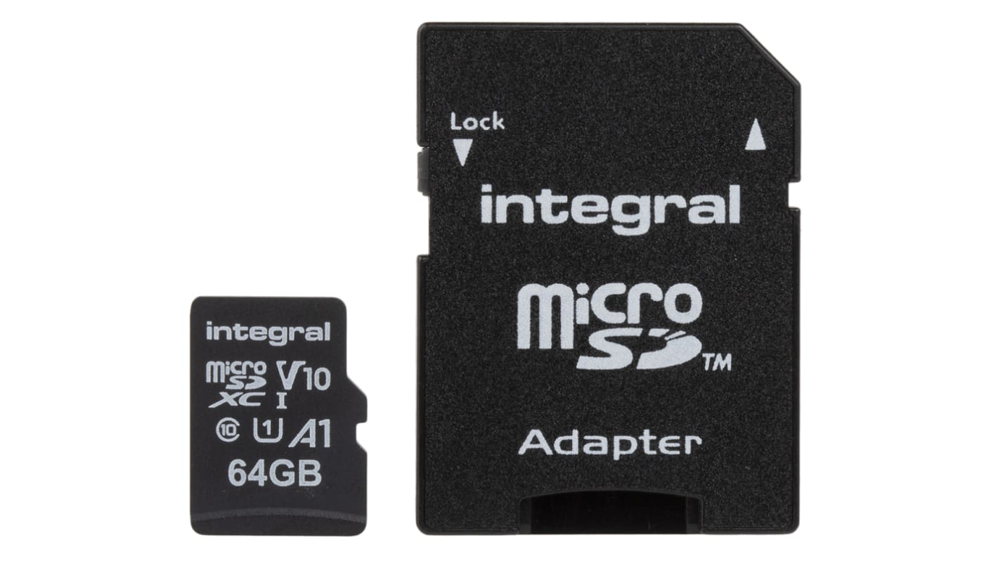 Integral Memory 64 GB MicroSDXC卡, Class 10, UHS-1 U1, -25 → +70°C