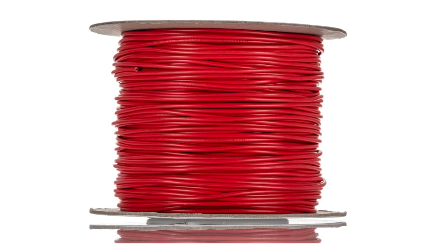 RS PRO Red 0.5mm² Hook Up Wire, 22AWG, 16/0.2 mm, 100m, PVC TI3 Insulation