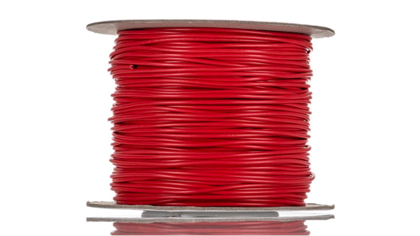 RS PRO 红色电线, 0.5mm², 100m长, 22AWG, 1 kV 直流，600 V 交流, 最高105°C, PVC TI3绝缘