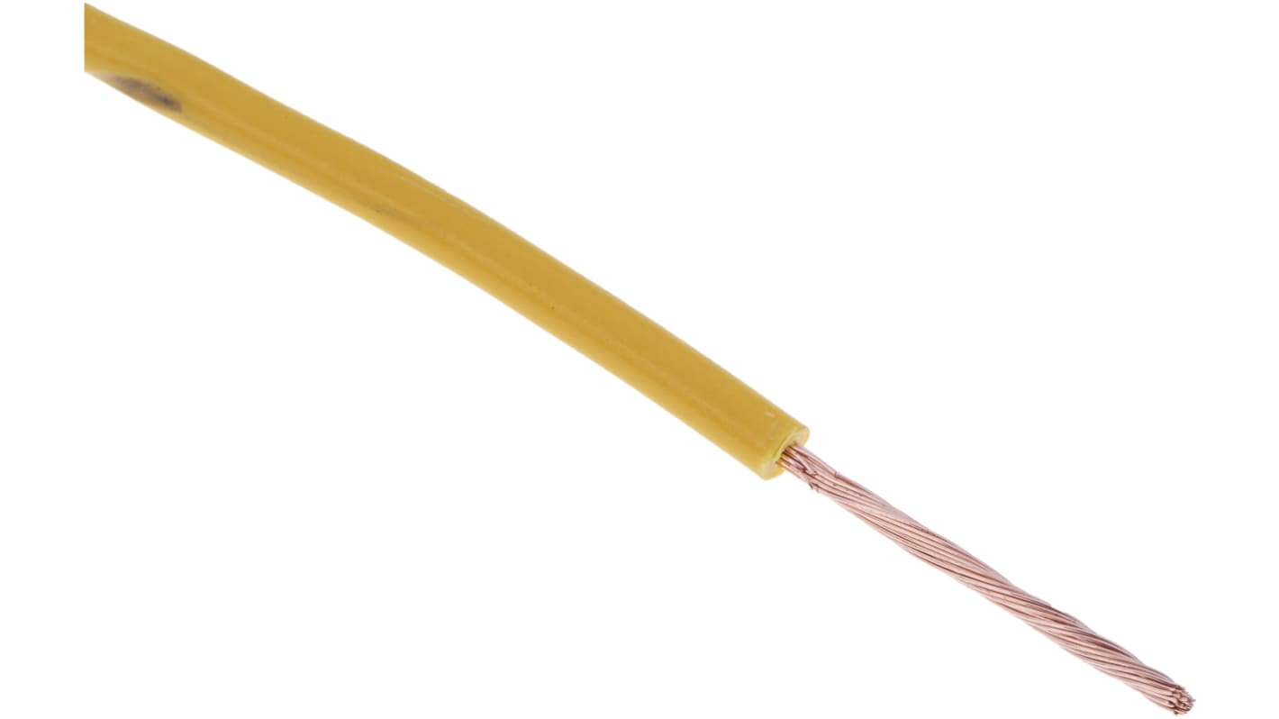 RS PRO Einzeladerleitung 0.5mm², 22 AWG 100m Gelb PVC TI3 isoliert Ø 2.6mm 16/0,2 mm Litzen UL1015