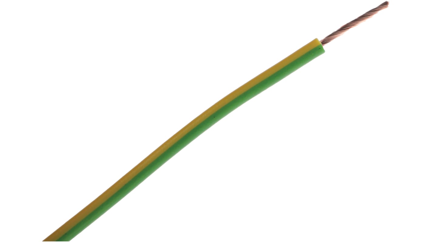 RS PRO Green/Yellow 1mm² Tri-rated Cable, 18 AWG, 32/0.2 mm, 100m, PVC TI3 Insulation