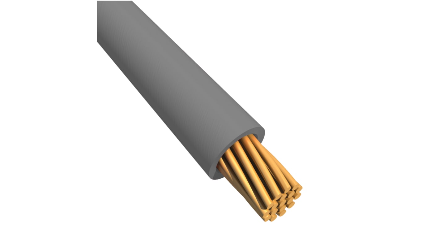 RS PRO Grey 1mm² Tri-rated Cable, 18 AWG, 32/0.2 mm, 100m, PVC TI3 Insulation