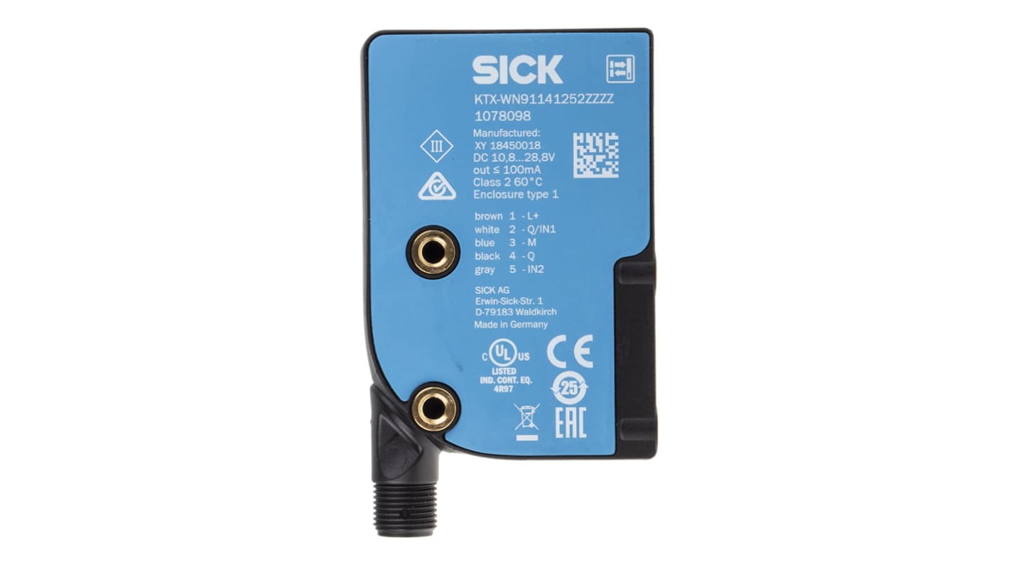 Sick KTX Kontrastsensoren 13 mm, IP67, RGB LED, NPN 100 mA, 10,8 → 28,8 V dc