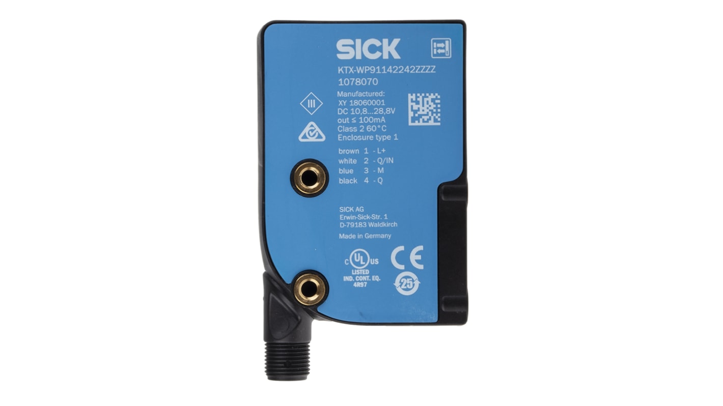 SICK Contrast Sensors 13 mm, RGB LED, PNP, 100 mA, 10.8 → 28.8 V dc, IP67