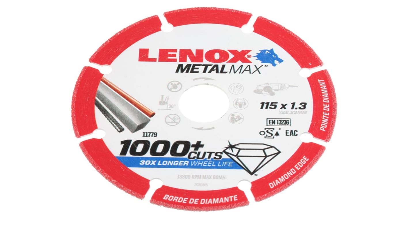 Lenox Aluminium Oxide Cutting Disc, 115mm x 1.3mm Thick, Medium Grade, P80 Grit