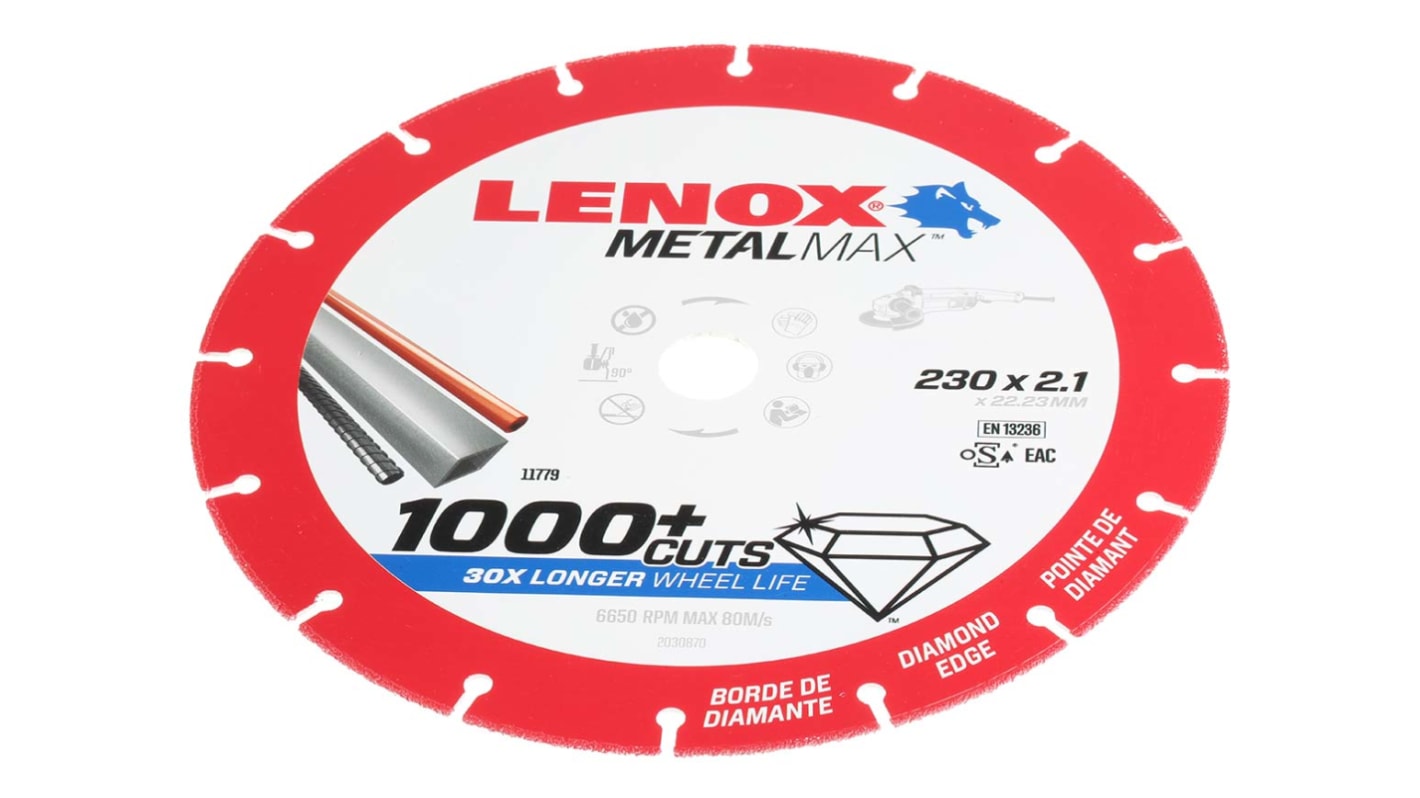 Lenox Aluminium Oxide Cutting Disc, 230mm x 2.1mm Thick, Medium Grade, P60 Grit