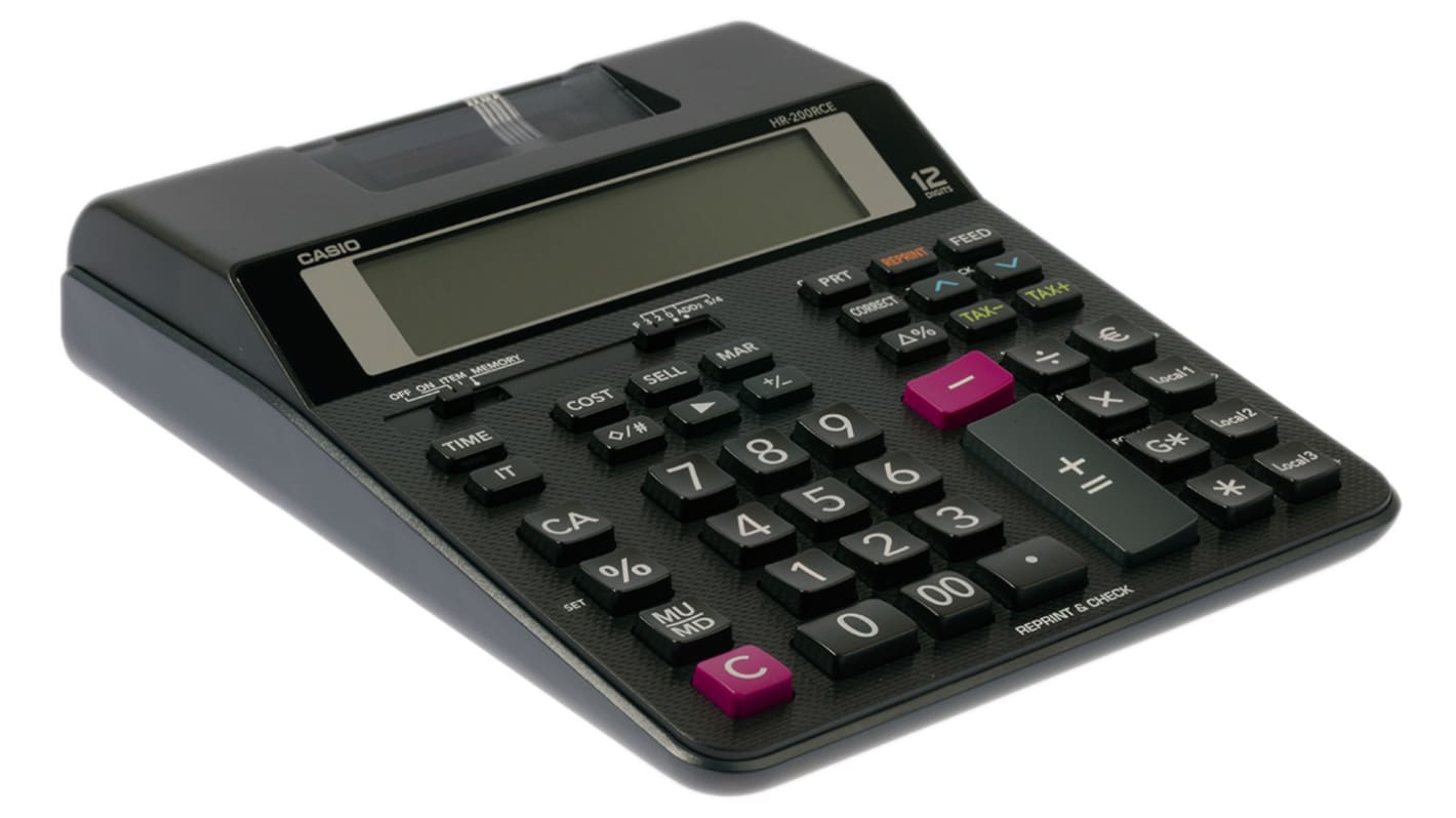 Calculatrice Imprimante Casio HR-200RCE, piles et solaire