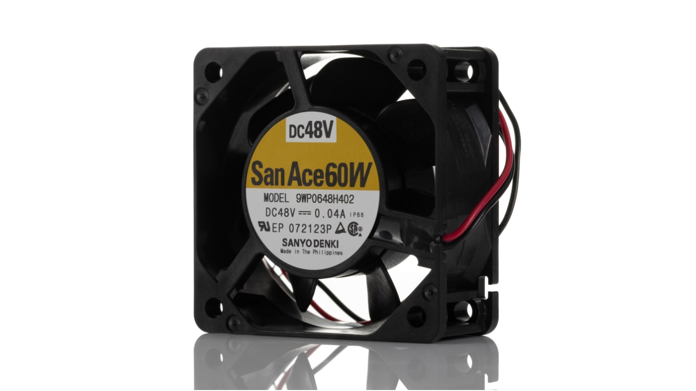 Sanyo Denki 9WP Series Axial Fan, 48 V dc, DC Operation, 18.7cfm, 1.92W, 40mA Max, IP68, 60 x 60 x 25mm