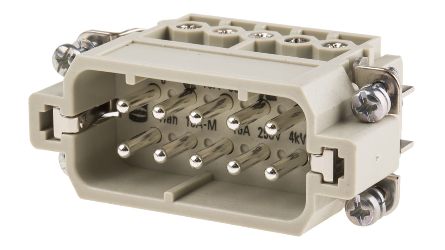 HARTING 连接器插件, 公插, 10p, 2排, 10P+E, 16A, 600 V, 面板安装, Han A系列