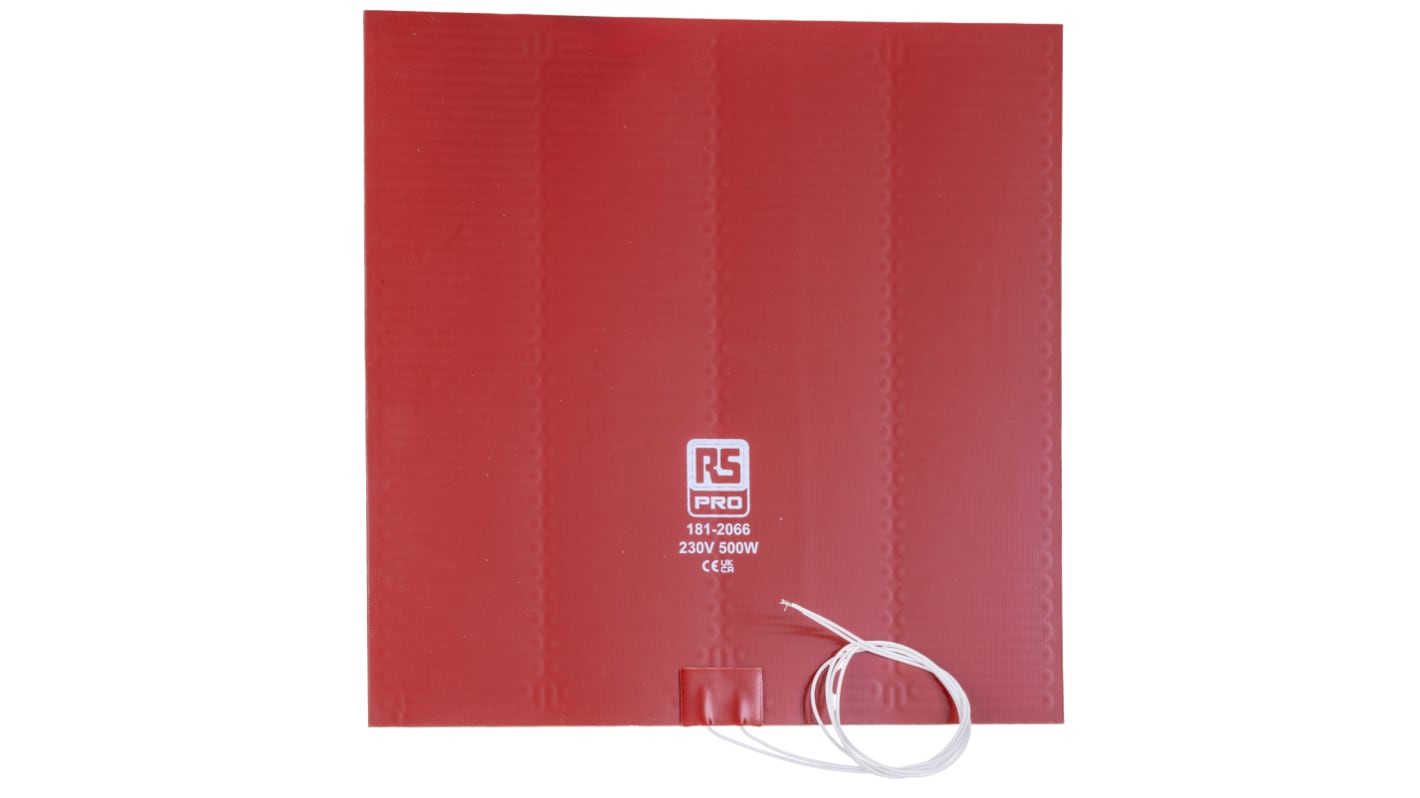 Tapis chauffant en silicone Rectangle RS PRO, 230 V c.a., 500 W, 254 x 254mm