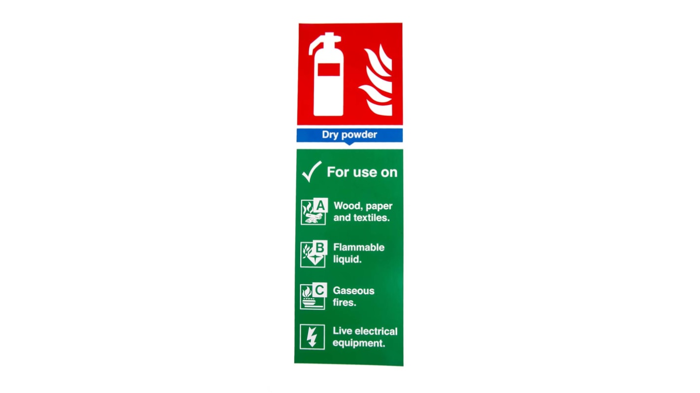 Vinyl Fire Safety Sign, List of materials dry powder can be used on With English Text Self-Adhesive