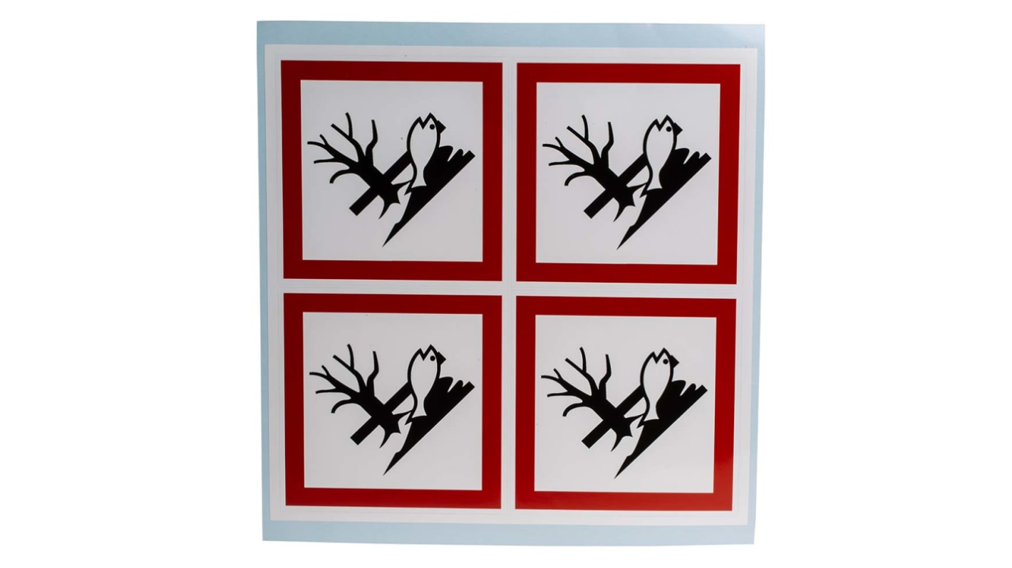 RS PRO White Gloss Polymeric Vinyl Safety Labels, GHS Dangerous-Text 100 mm x 100mm