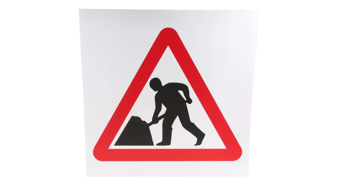 RS PRO Plastic Men at Work Road Traffic Sign, H450 mm W450mm