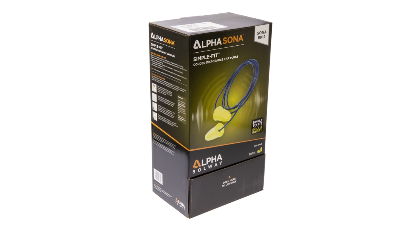 Skytec Yellow Disposable Corded Ear Plugs, 34dB Rated, 200 Pairs