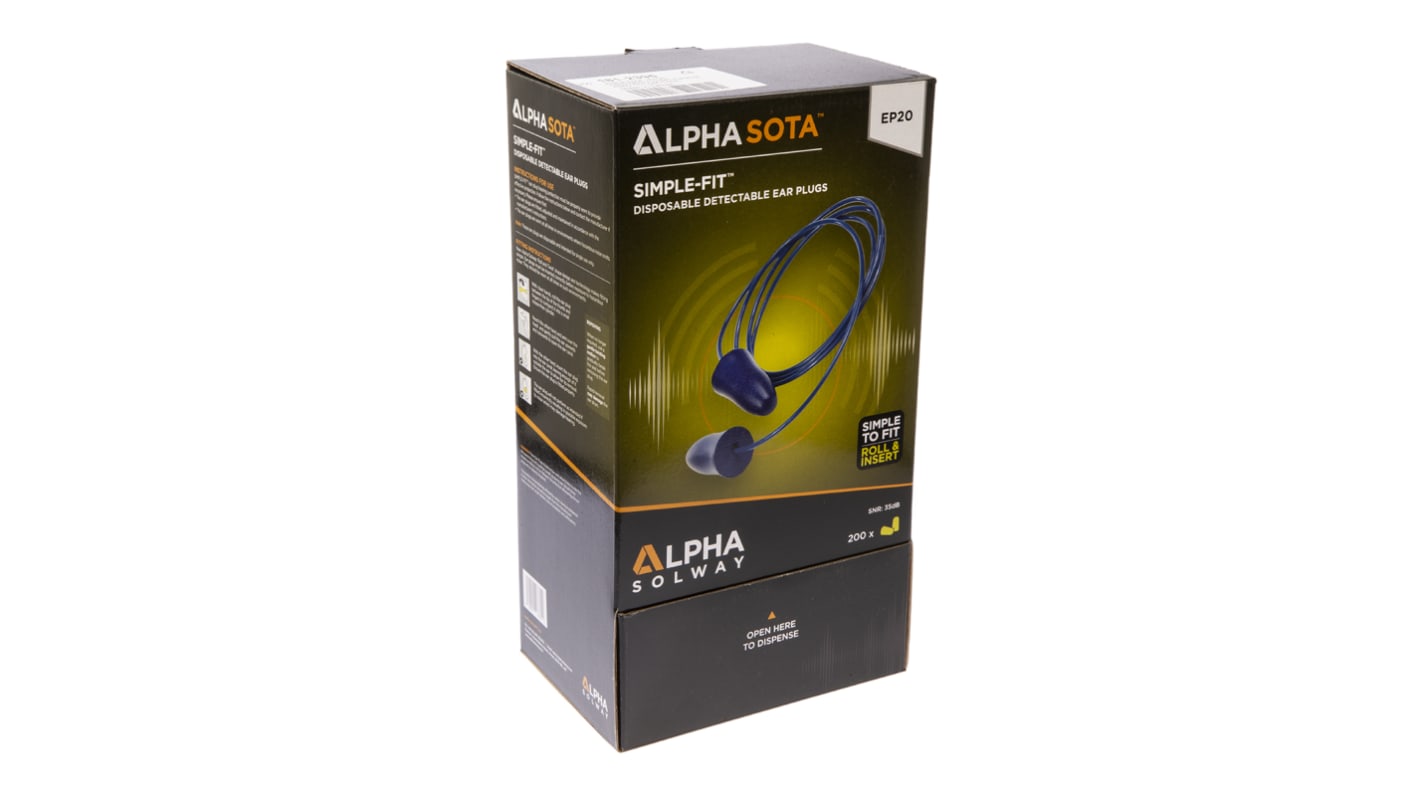 Alpha Solway Einweg Gehörschutzstöpsel, Polyurethan Blau, SNR 35dB, 200 Paar