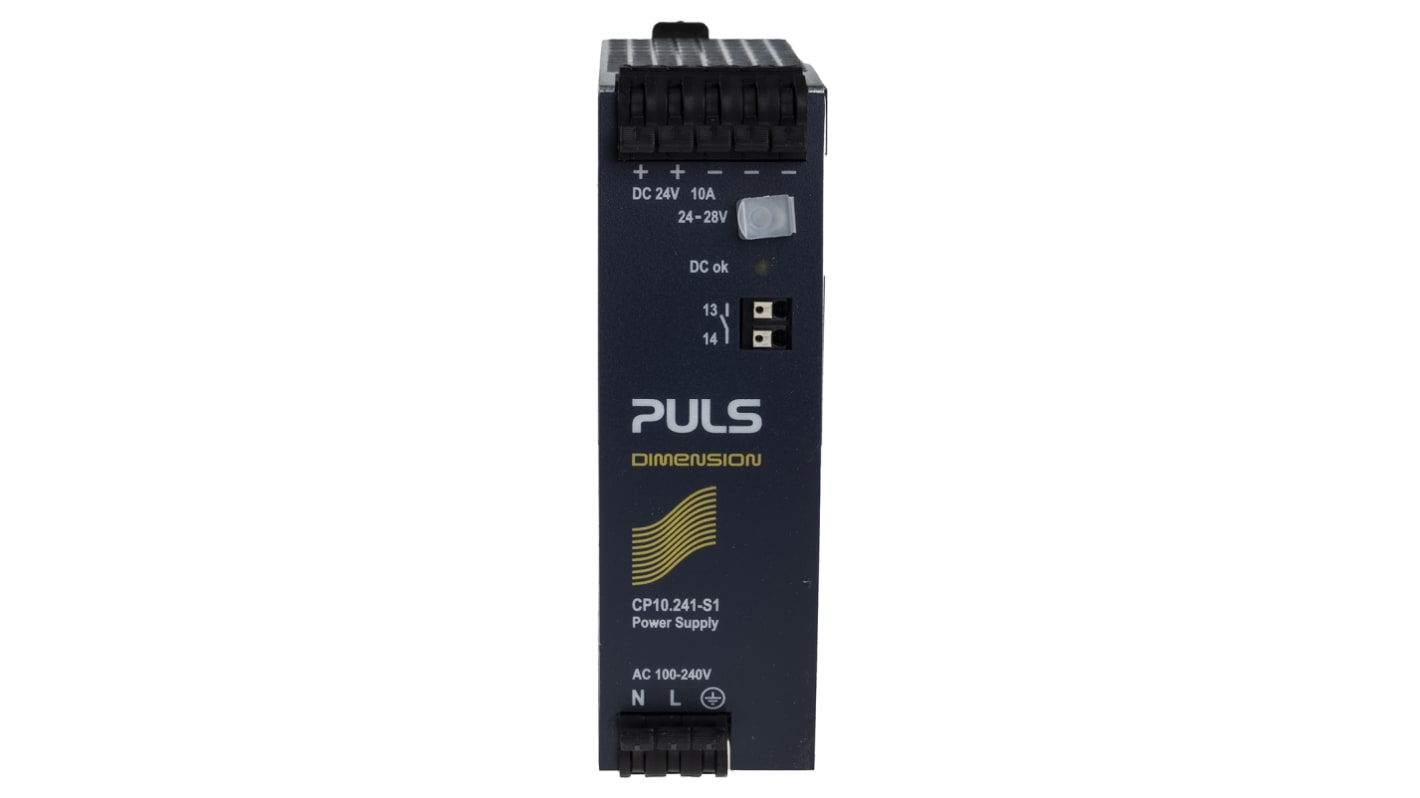 PULS DIN-sín tápellátás, 1 kimenet, 24V dc, 10A, BE: 100 → 240V ac, 240W