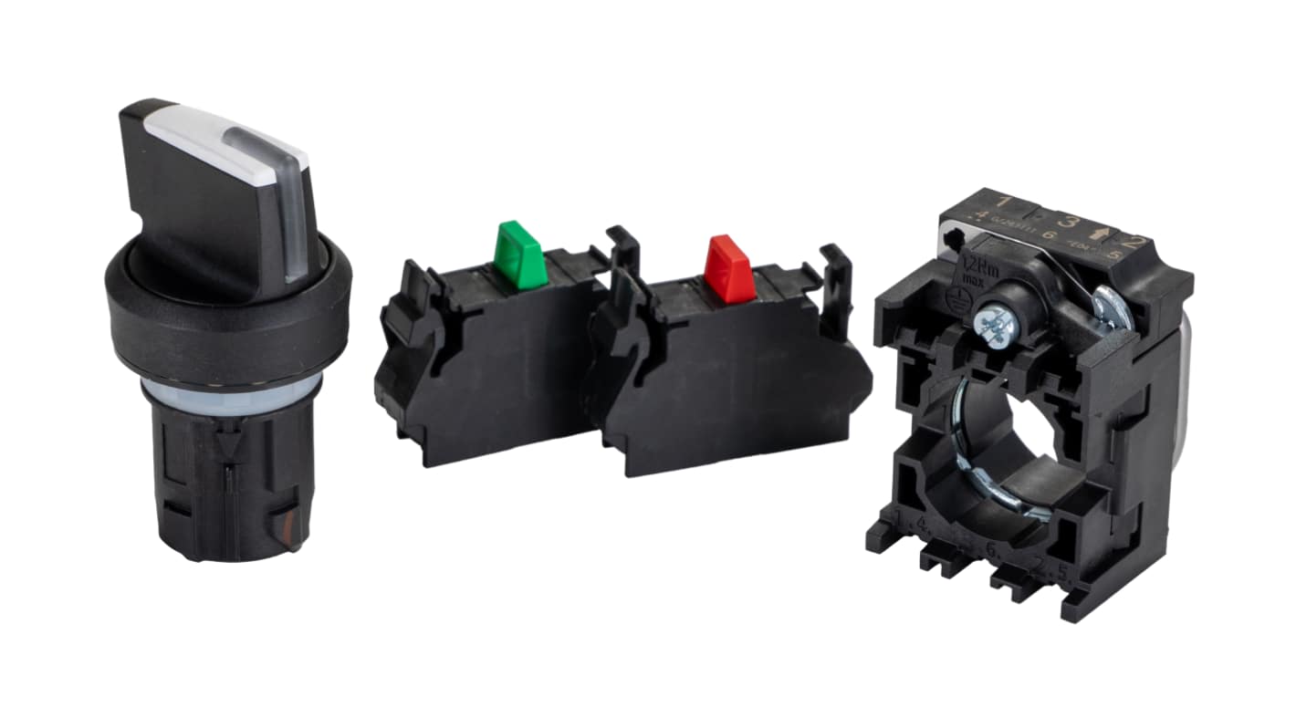 Siemens Short Black Handle Selector Switch - (SPDT) 22mm Cutout Diameter, Illuminated 2 Positions