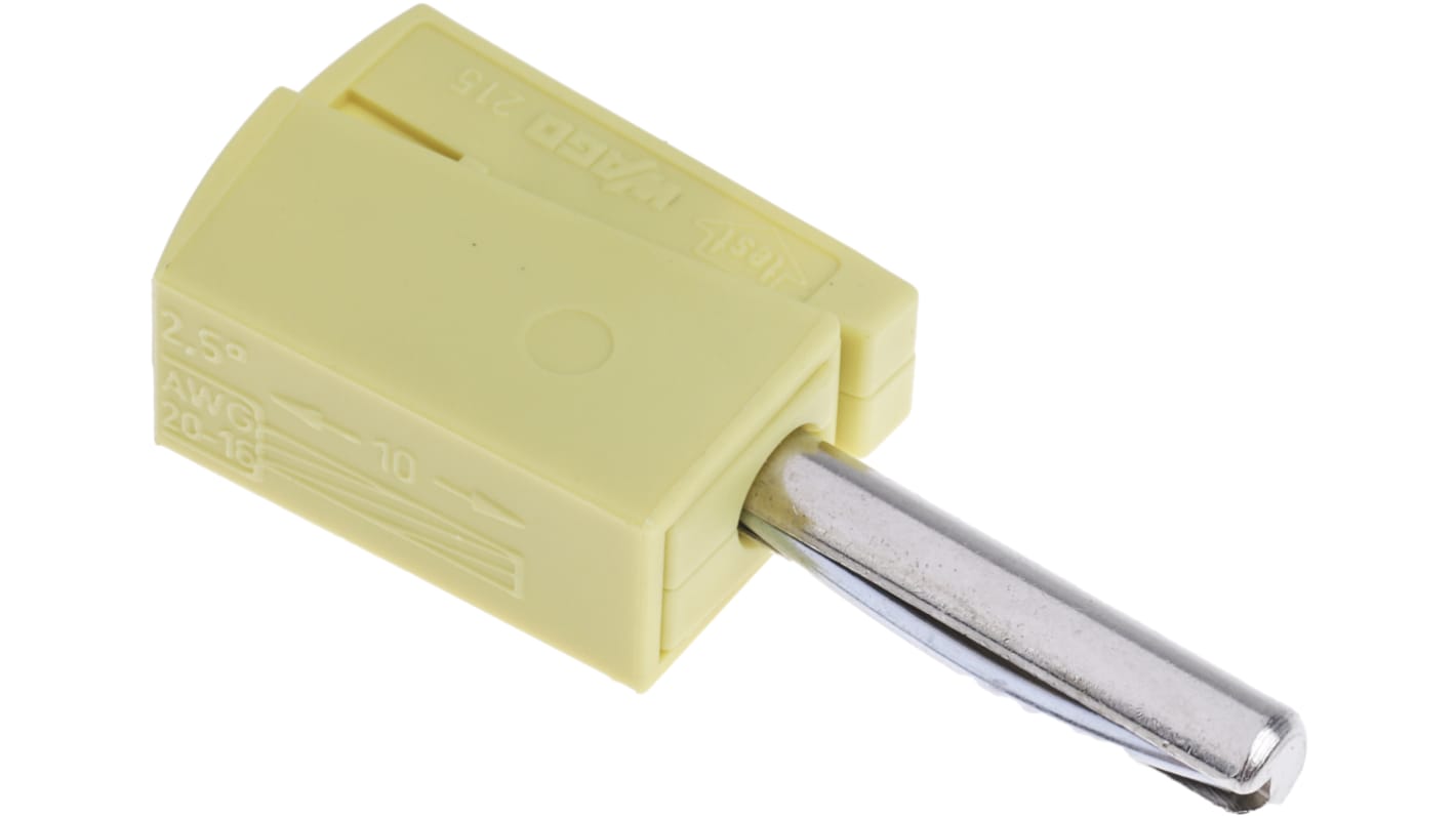 WAGO Yellow Male Banana Plug, 4 mm Connector, Cage Clamp Termination, 20A, 42V, Nickel Plating