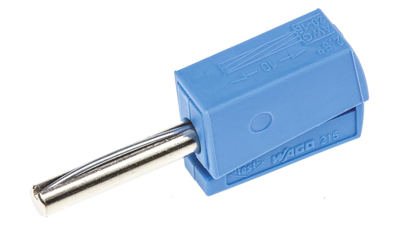 Wago Blue Male Banana Plug, 4 mm Connector, Cage Clamp Termination, 20A, 42V, Nickel Plating
