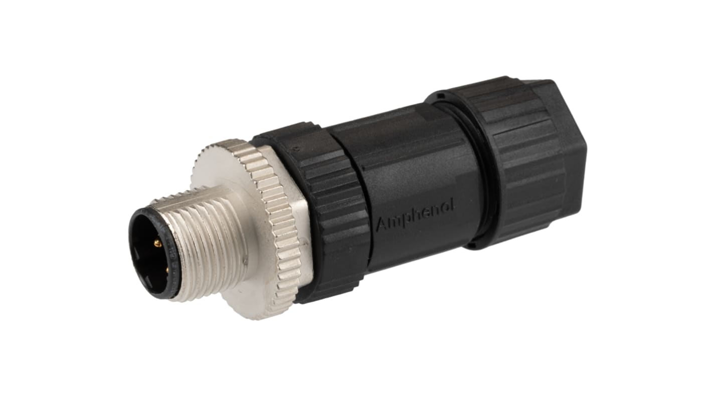 Amphenol Industrial Circular Connector, 4 Contacts, Cable Mount, M12 Connector, Plug, Male, IP67, M Series