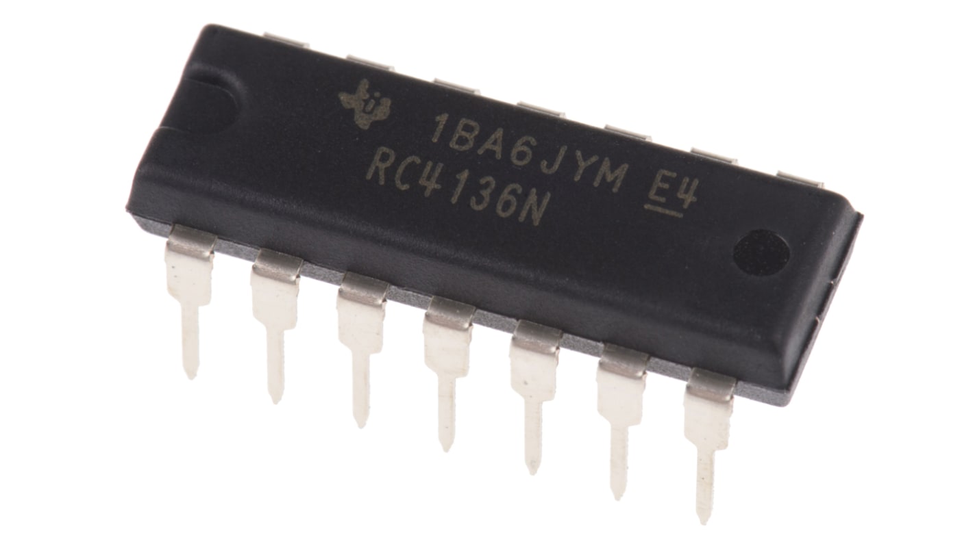 RC4136N Texas Instruments, Op Amp, 3MHz, 14-Pin PDIP