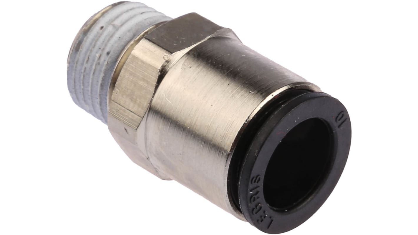 Legris LF3000 R1/4 Stecker x 10-mm-Steckanschluss Gerader Gewindeadapter, Gewinde-zu-Rohr, Messing vernickelt, R1/4