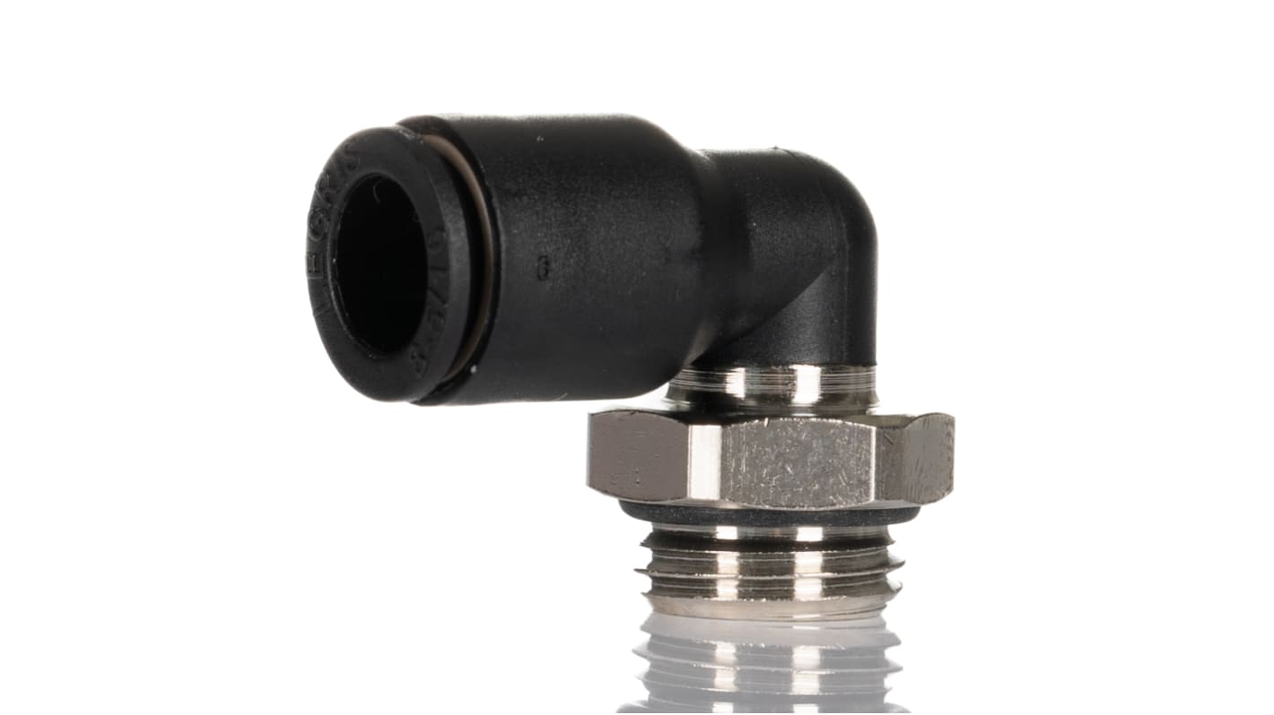 Legris LF3000 Series Elbow Threaded Adaptor, G 1/4 Male to Push In 8 mm, Threaded-to-Tube Connection Style