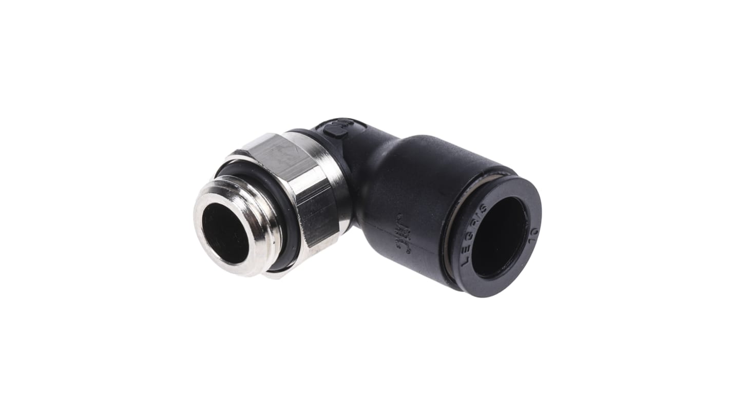 Legris LF3000 Series Elbow Threaded Adaptor, G 1/4 Male to Push In 10 mm, Threaded-to-Tube Connection Style