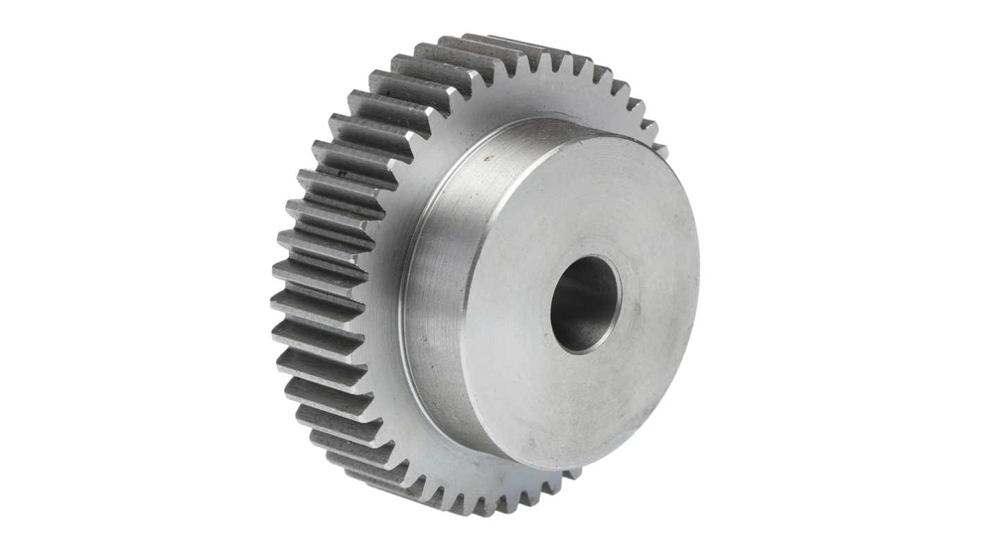 Ingranaggio cilindrico RS PRO, modulo 1.5, 45 denti, passo Ø 67.5mm, semigiunto Ø 50mm, foro Ø 14mm, in Acciaio