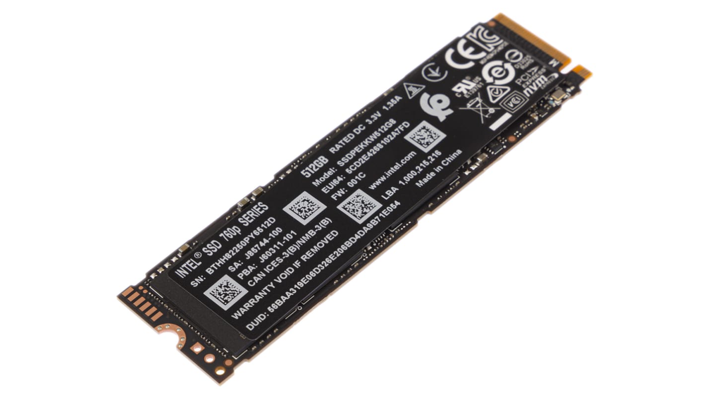 英特尔 512 GB固态硬盘 SSD, NVMe, PCIe Gen 3.0 x4接口, 工业用, M.2, TLC, AES-256, SSDPEKKW512G801