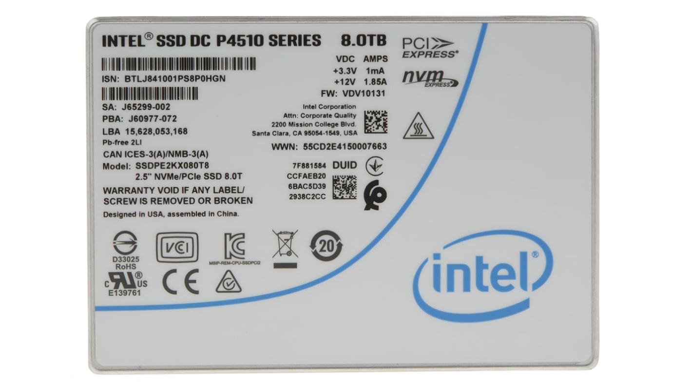 Intel Solid State Drive DC P4510 2.5 in 8 TB Internal SSD Hard Drive