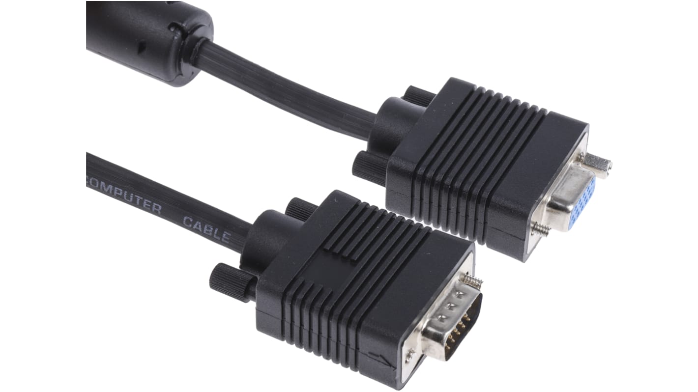 Kabel VGA złącze A Męskie złącze B Żeńskie długość 2m Czarny RS PRO 200 V DC PVC