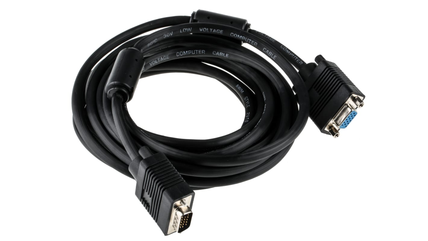 Cavo VGA RS PRO VGA Maschio/VGA Femmina, lungh. 5m, col. Nero