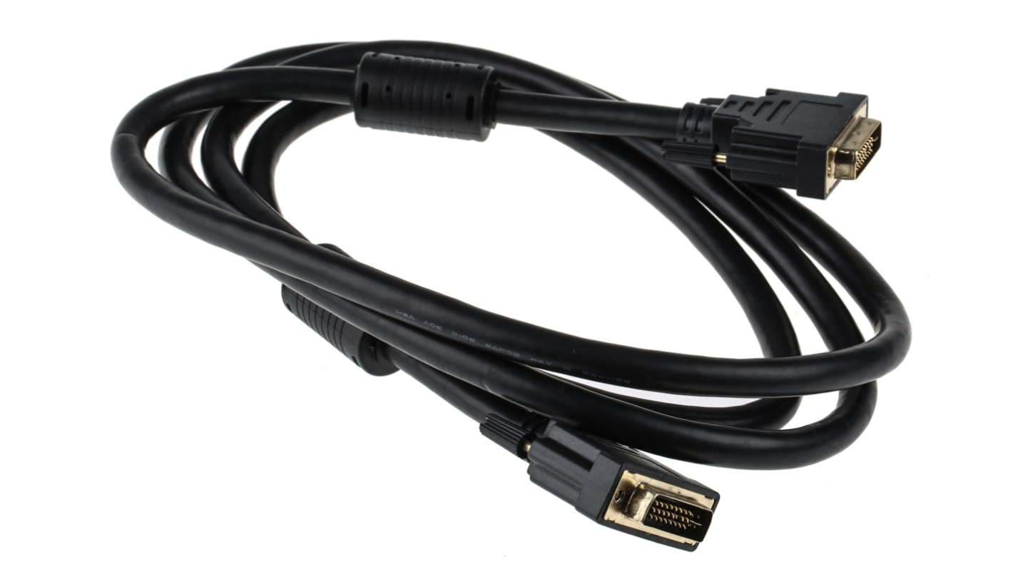 RS PRO, Male DVI-I Dual Link to Male DVI-I Dual Link  Cable, 2mBlack sheathFoil shielding