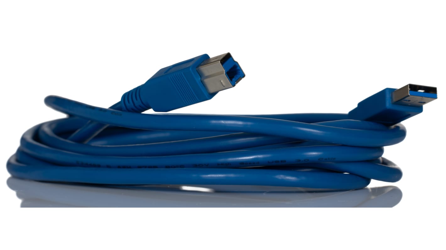 Cavo USB RS PRO USB A/USB B, L. 3m, col. Blu