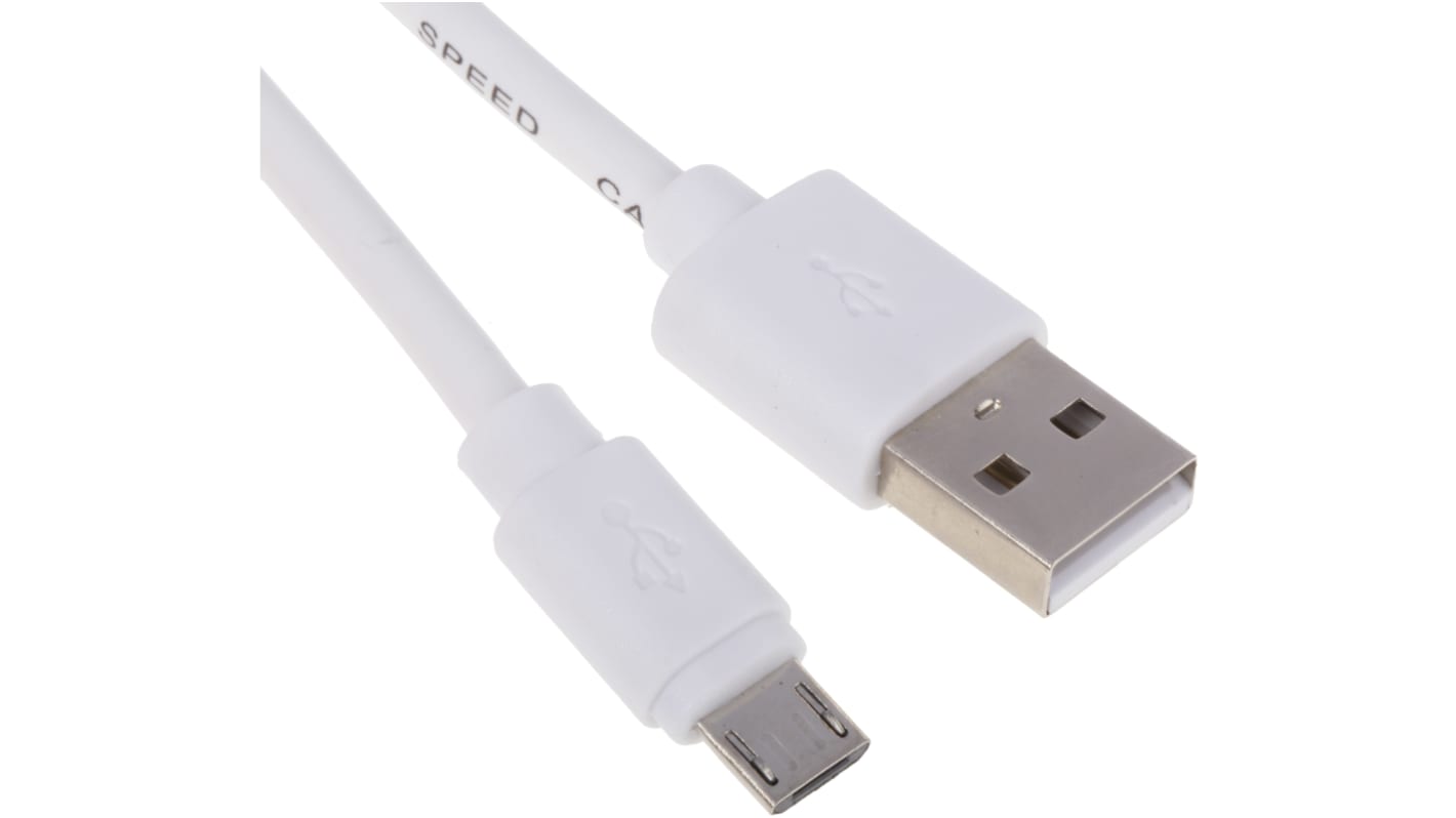 RS PRO USB 2.0, Male USB A to Male Micro USB B, 1m