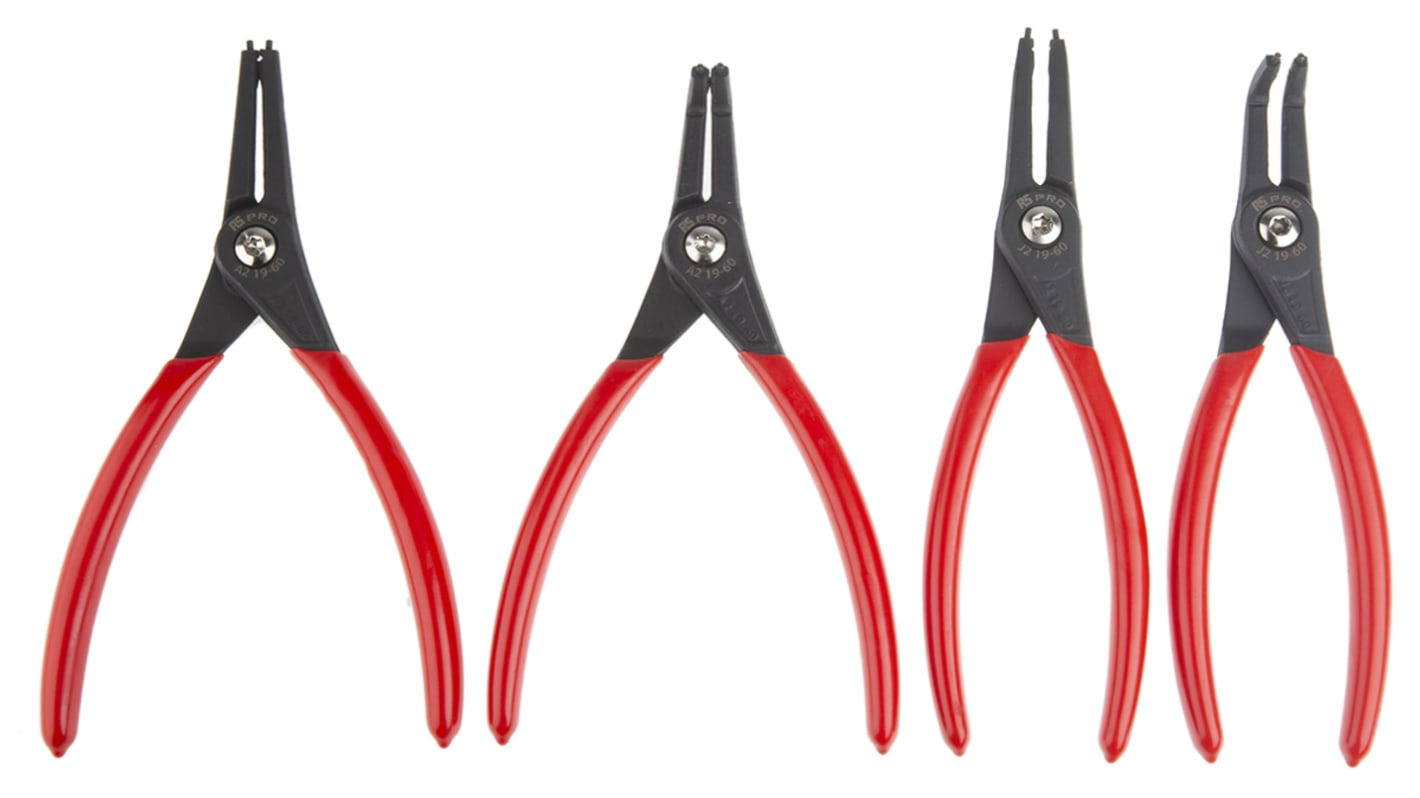 RS PRO 4-Piece Circlip Pliers, Bent, Straight Tip