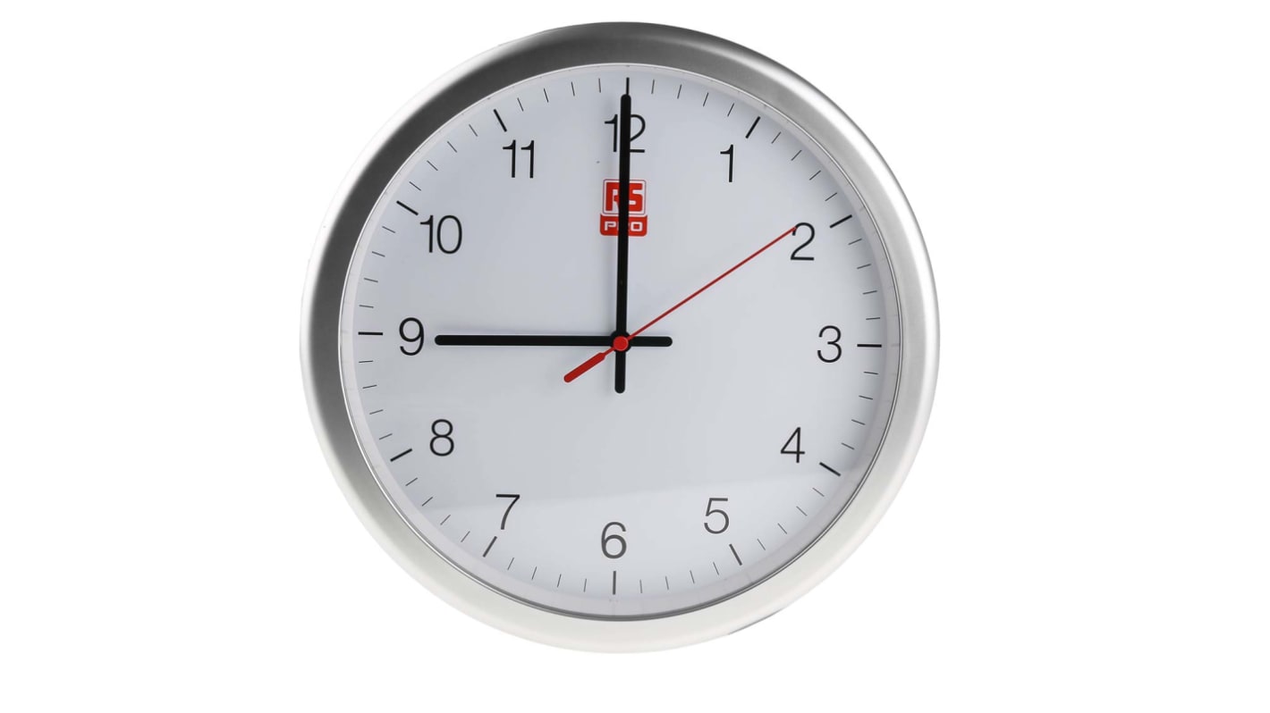 RS PRO White Analogue Wall Clock, 300mm Diameter