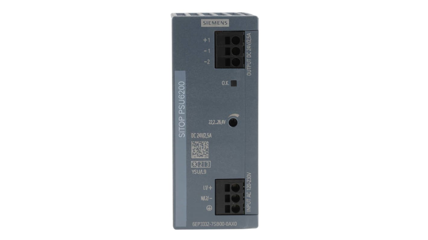 Alimentatore a montaggio su guida DIN Siemens, 24V cc, 2.5A, 120 → 230 V ac / 120 → 240V cc, 60W