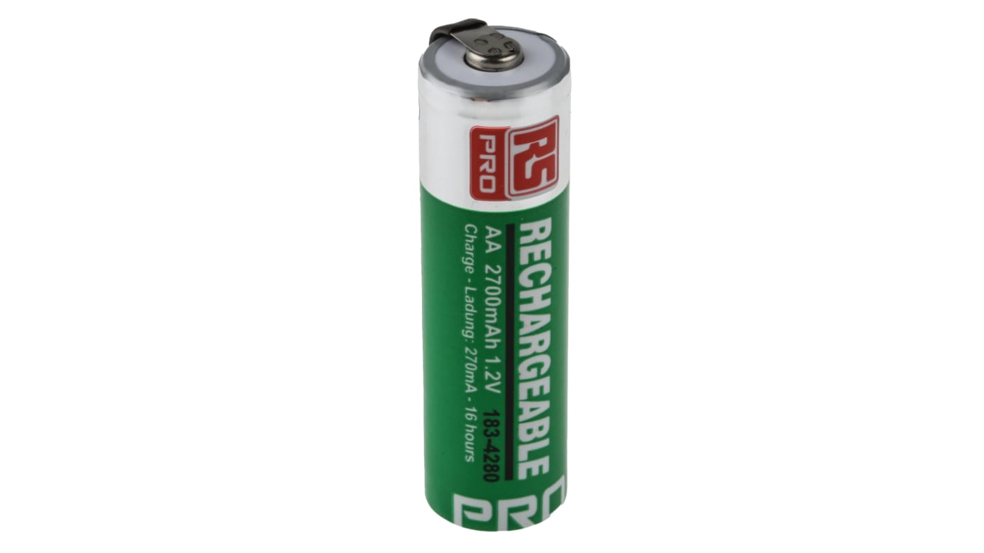 RS PRO AA Akku NiMH 1.2V, 2.7Ah, Lötfahnen-Anschluss,  geringe Selbstentladung