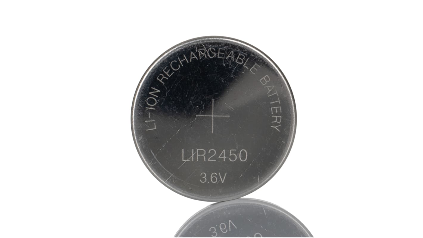 RS PRO LIR2450 3.6V Lithium Button Rechargeable Battery, 120mAh