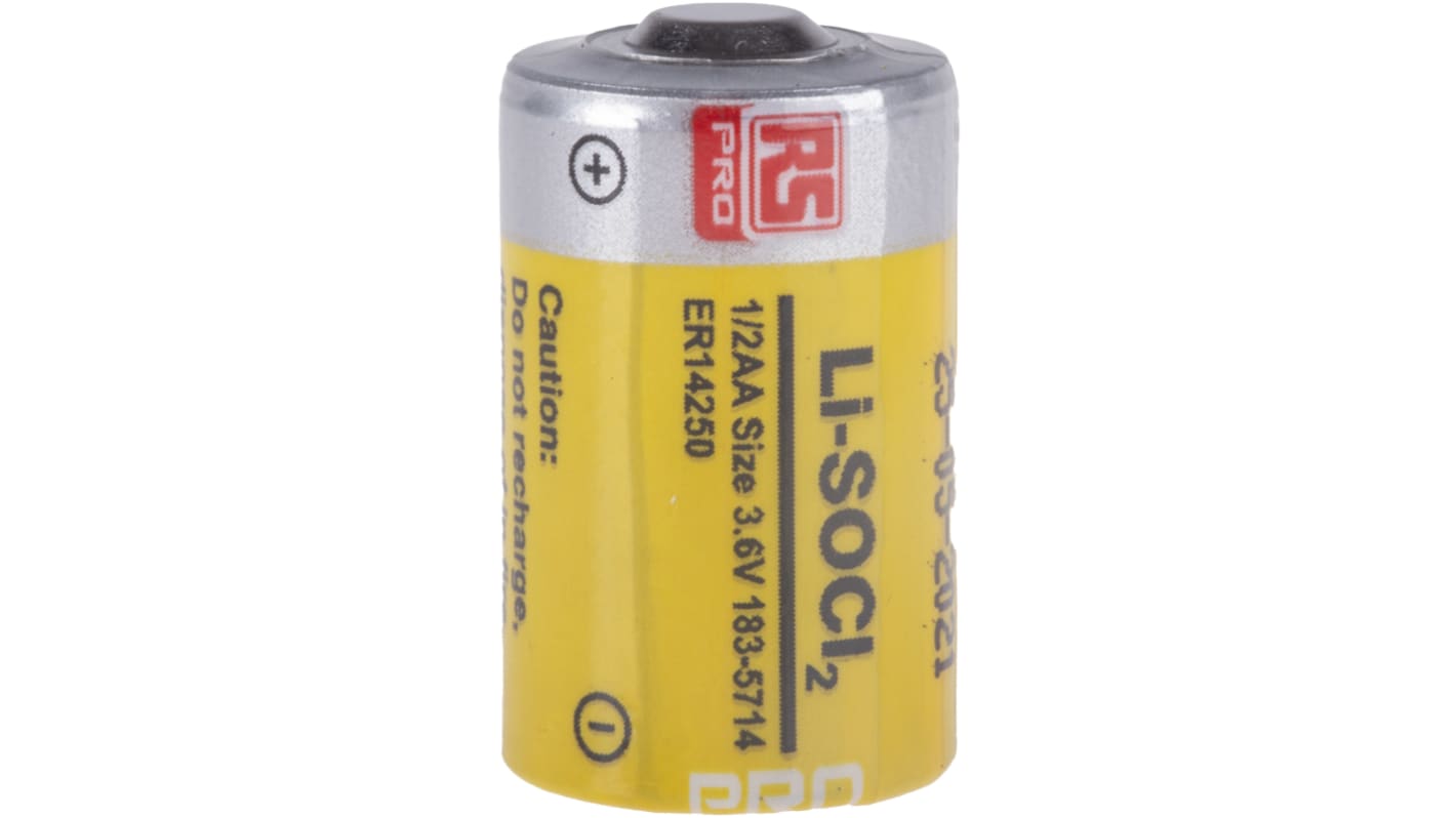 RS PRO Lithium Thionyl Chloride 3.6V, 1/2 AA Battery