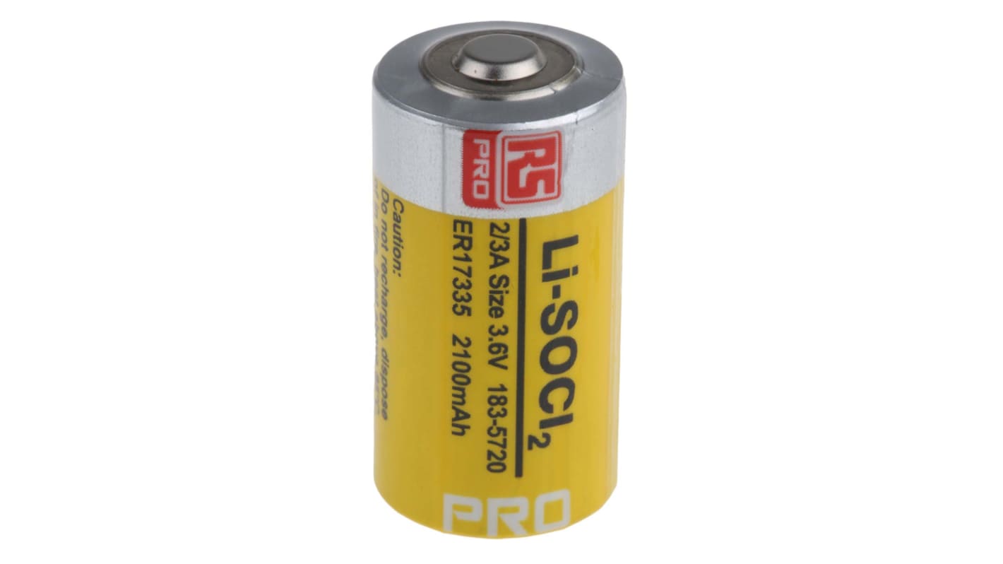 Pile 2/3 A, 3.6V, RS PRO, Lithium Thionyle Chloride, 2.1Ah