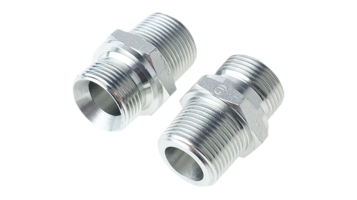 Adattatore filettato dritto idraulico Parker, connettore A: G 3/4, B: R 3/4 Maschio, in Acciaio