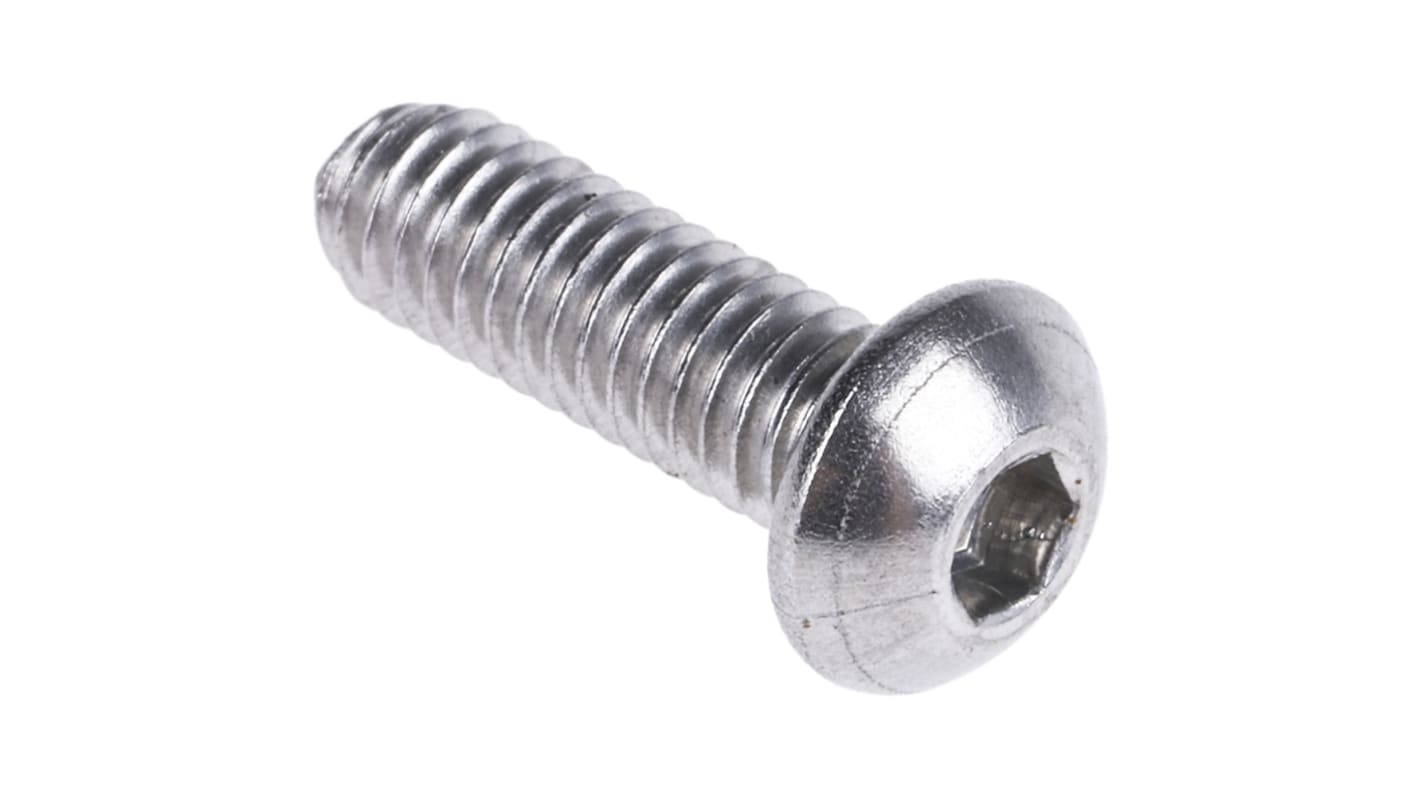 RS PRO M4 x 12mm Hex Socket Button Screw Plain Stainless Steel