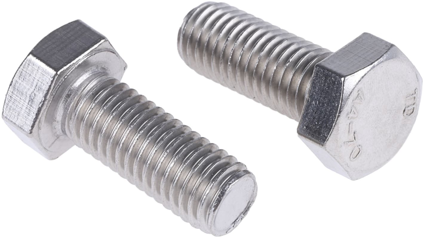 RS PRO Stainless Steel, Hex Bolt, M12 x 30.0mm